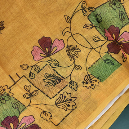 Linen cotton saree (Yellow)