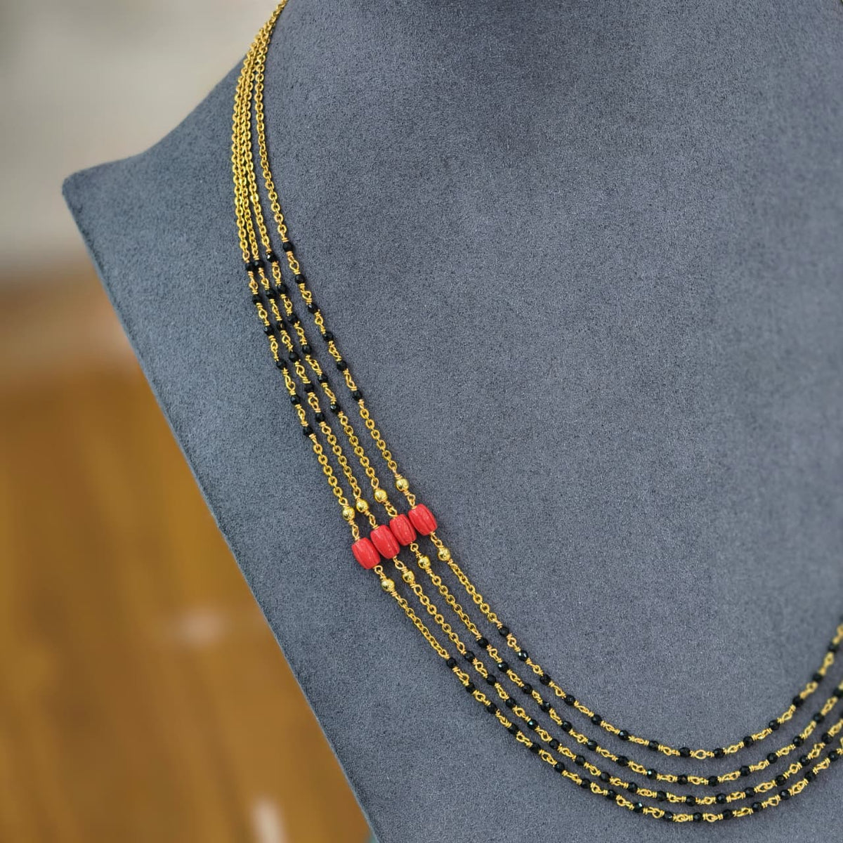 Layers black crystal and Pagadam beads Chain