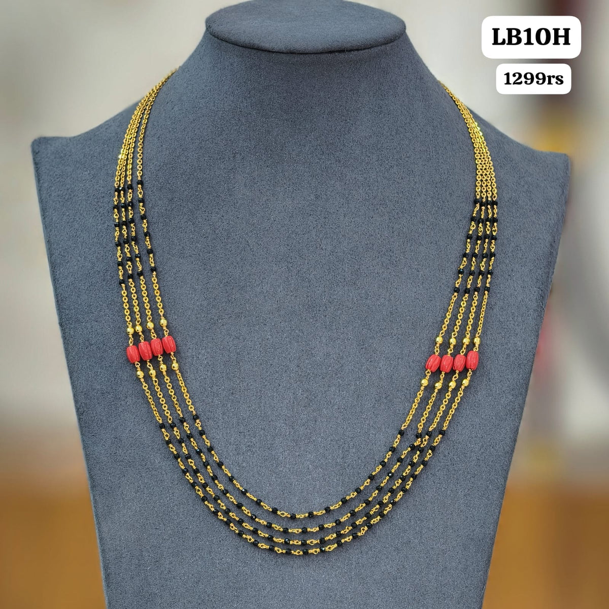 Layers black crystal and Pagadam beads Chain