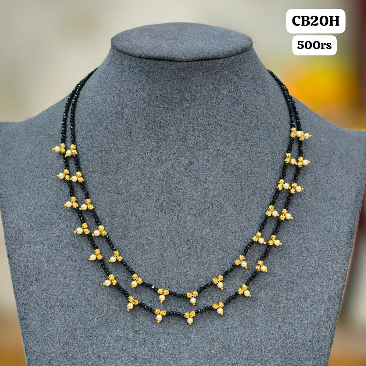 2 lines short black beads