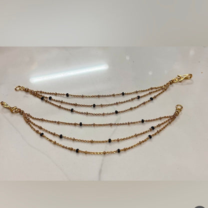3 lines black beads earchains