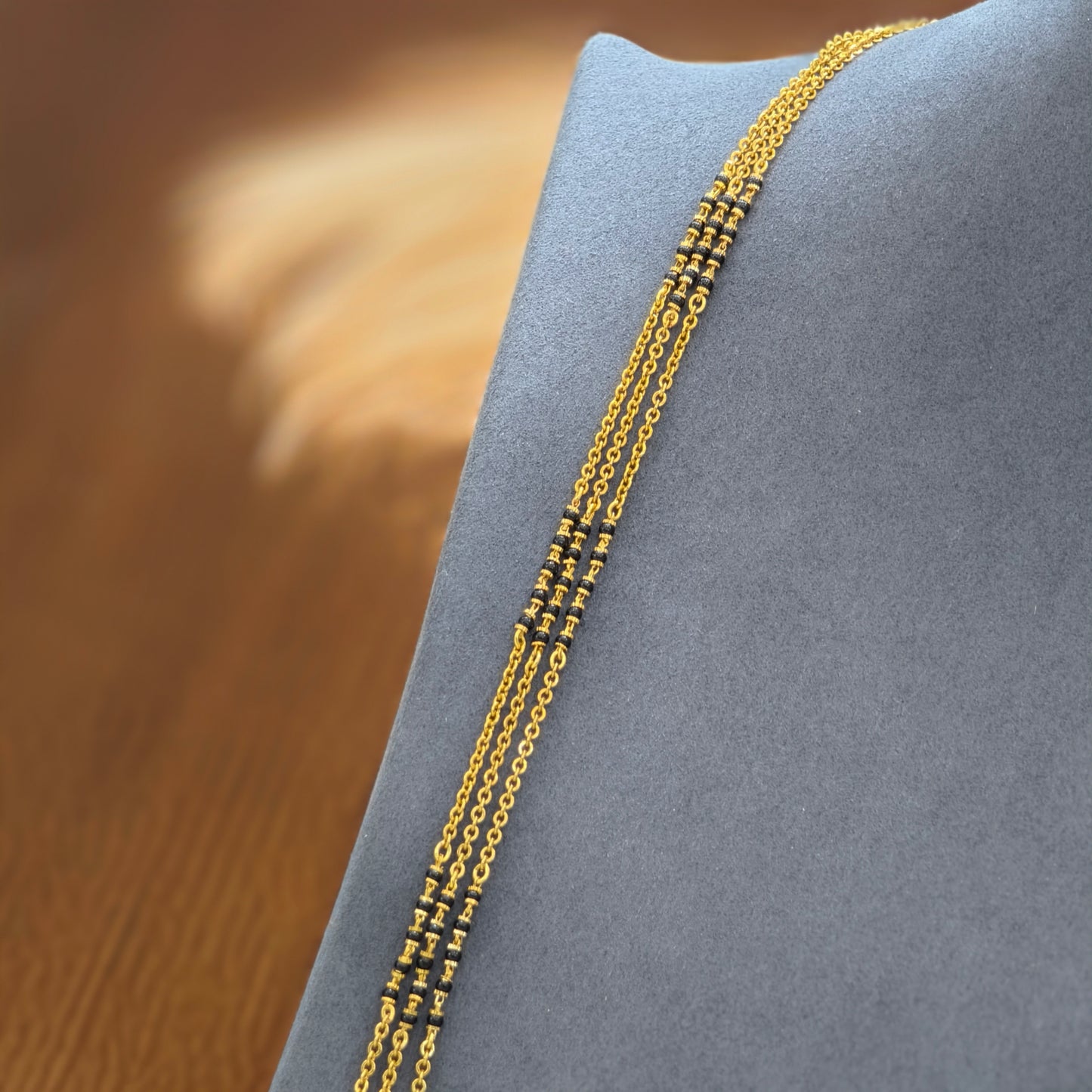 3 line black beads chandraharam