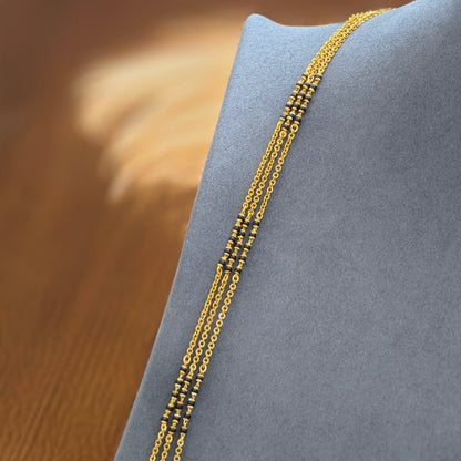 3 line black beads chandraharam