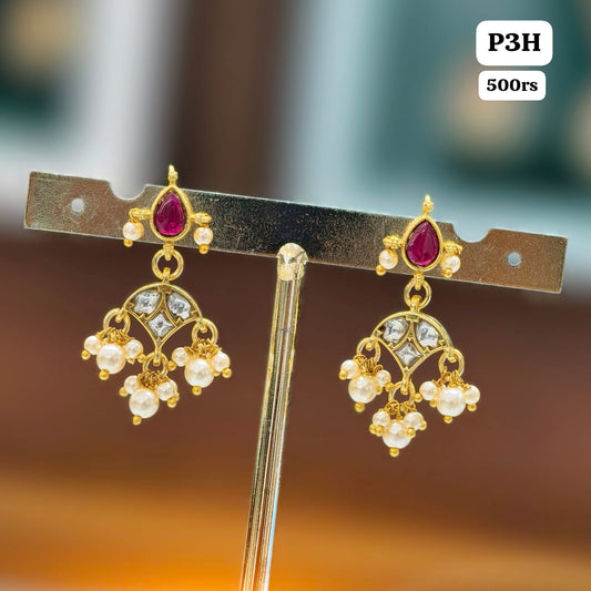 Kundhan Earrings (pink&white)