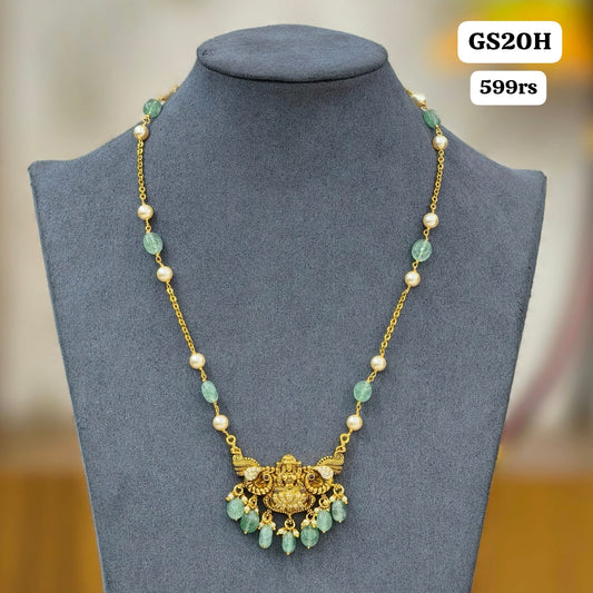 Laxmi Pendant with green beads chain