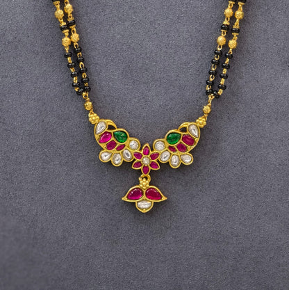 Kundan pendant with Long Black beads