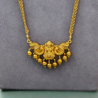Laxmi pendant 2 lines black beads with chain