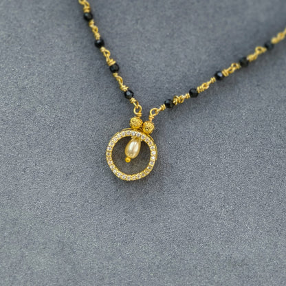 Diamond pendant with Short black beads