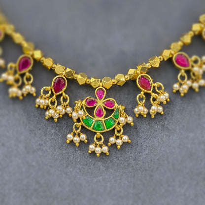 Kundan  pendant with Gundla mala