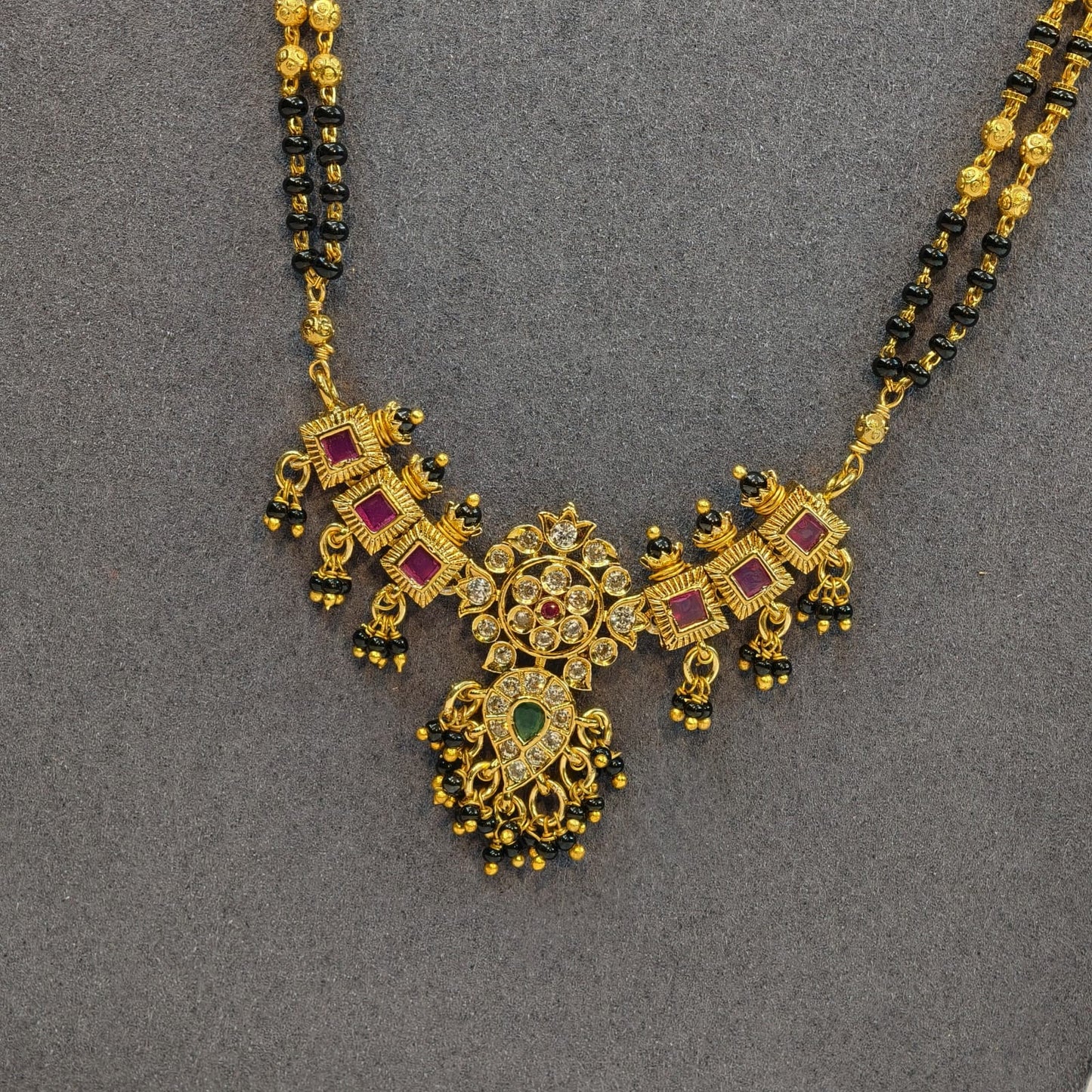 Mini pendant with 2 lines Long Black Beads