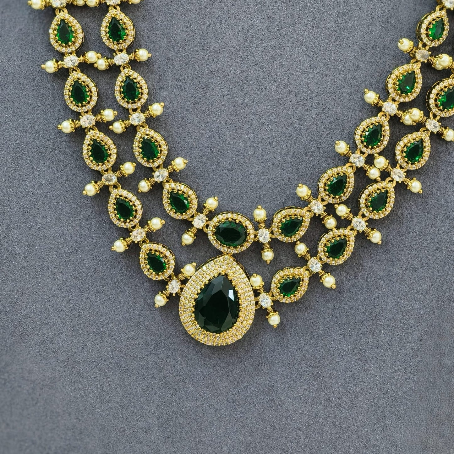 Green stones Long Neckset (Double layer)