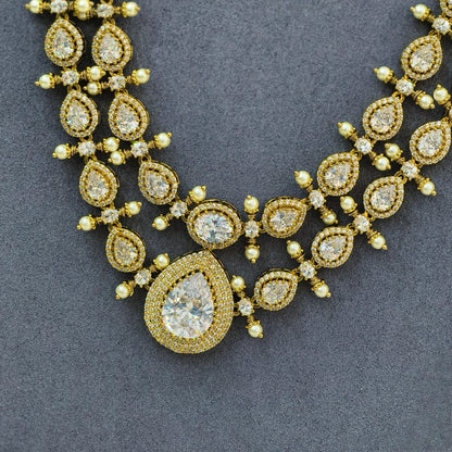Double Layers White stone long neckset