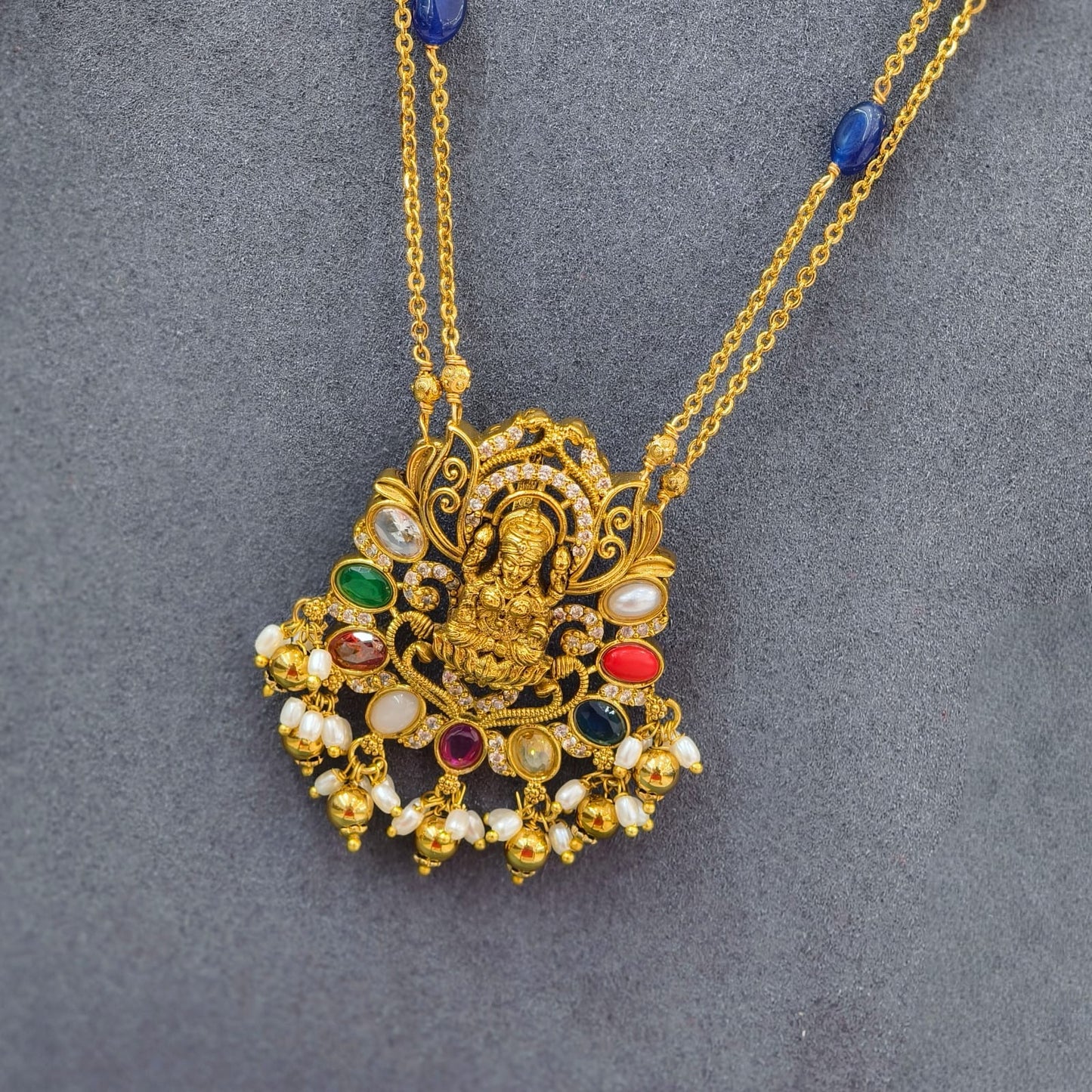 Laxmi pendent with multi beads chain
