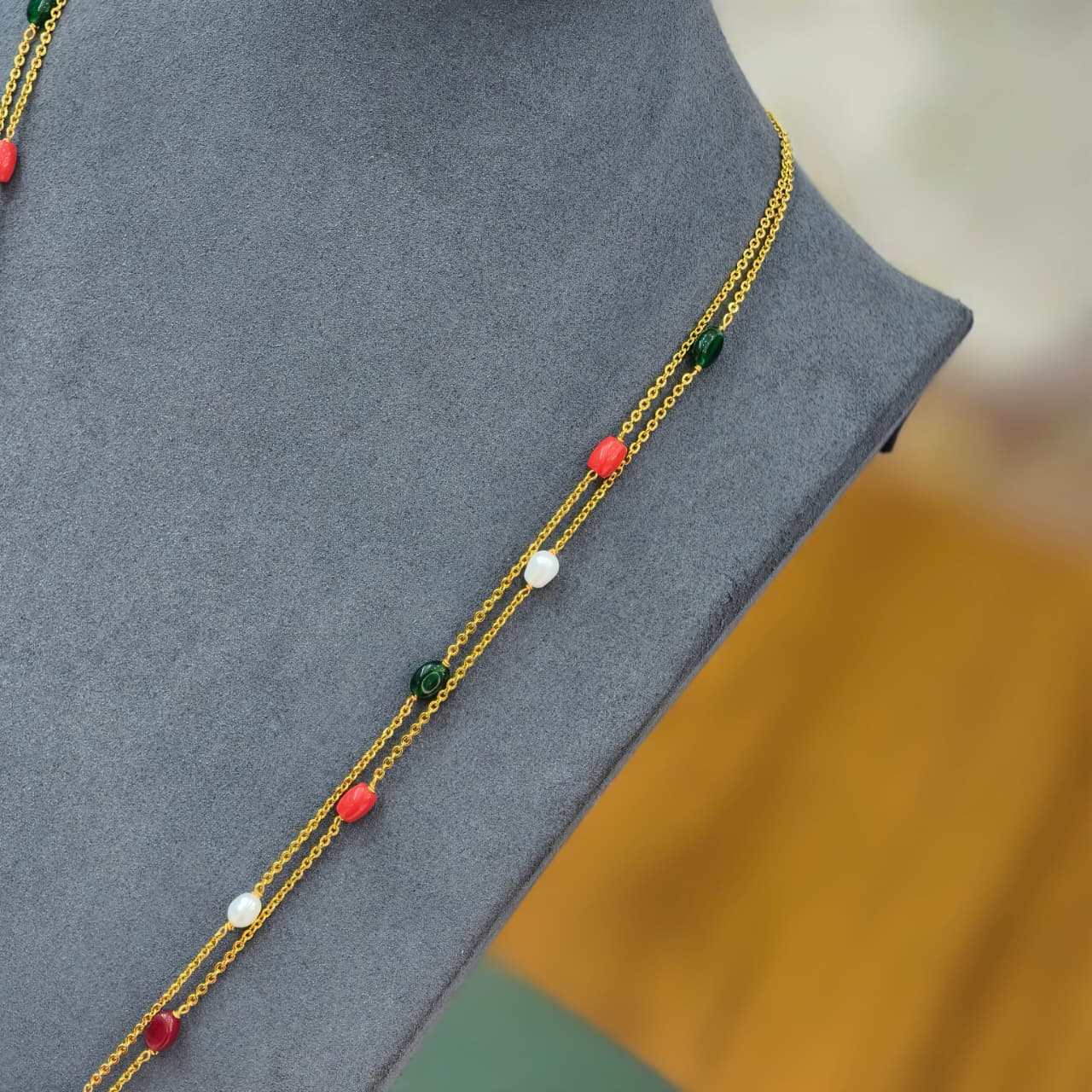 Laxmi pendent with multi beads chain