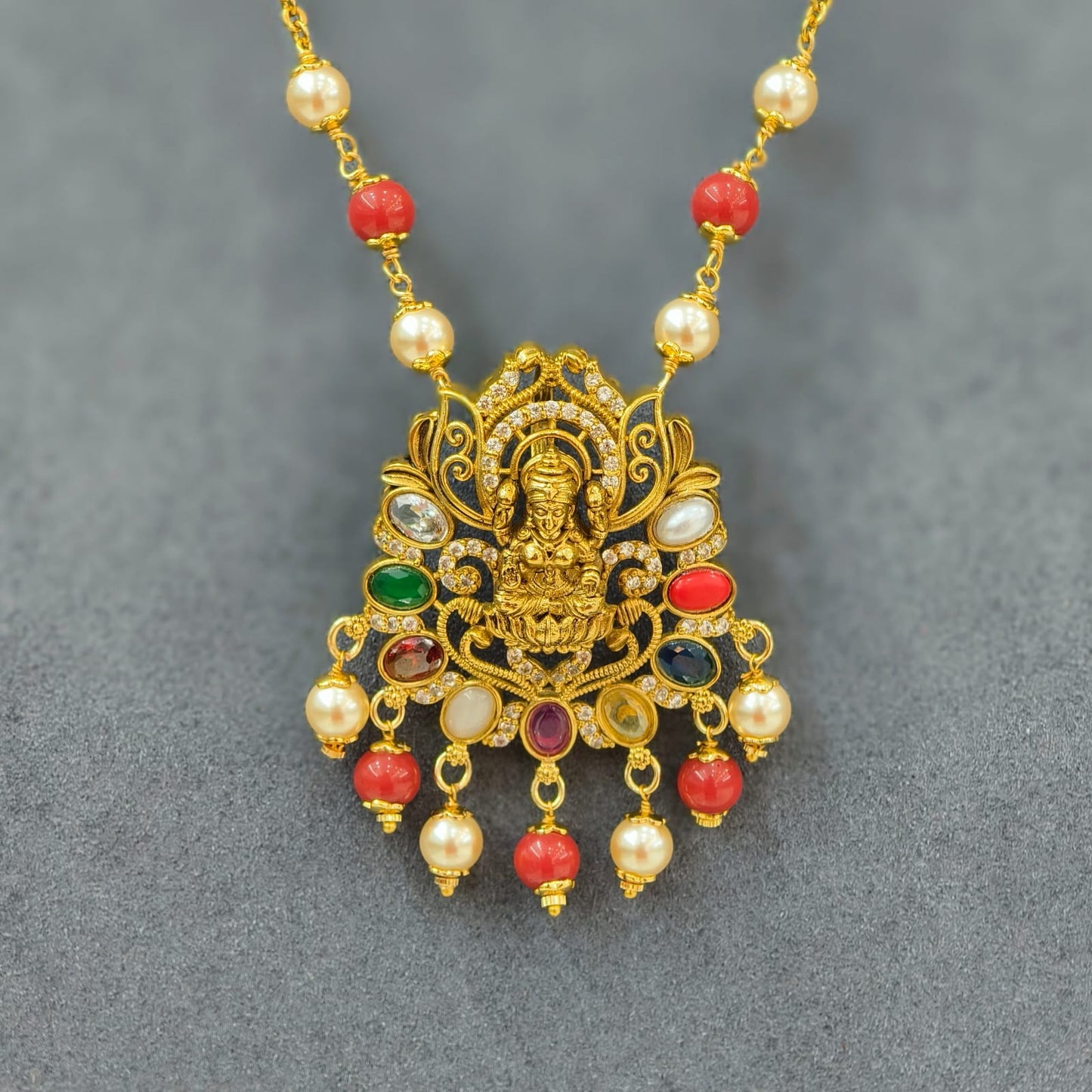 Laxmi pendant with pagadam beads chain